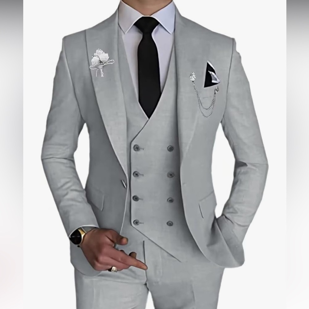 Brand New- Wangyue Men's 3 Piece Slim Fit Suit Double Breasted Suit